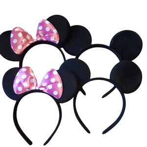 Minnie Mouse Ears Headband Set Of 4 Pink Bow & Black Ears Girls Costume Party
